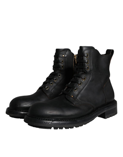 Black Lace Up Mid Calf Boots Men Shoes