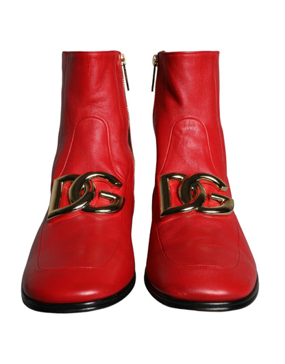 Red Lambskin Leather Men Ankle Boots Shoes