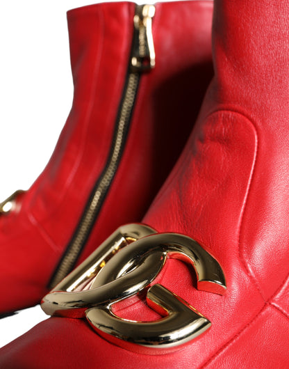 Red Lambskin Leather Men Ankle Boots Shoes