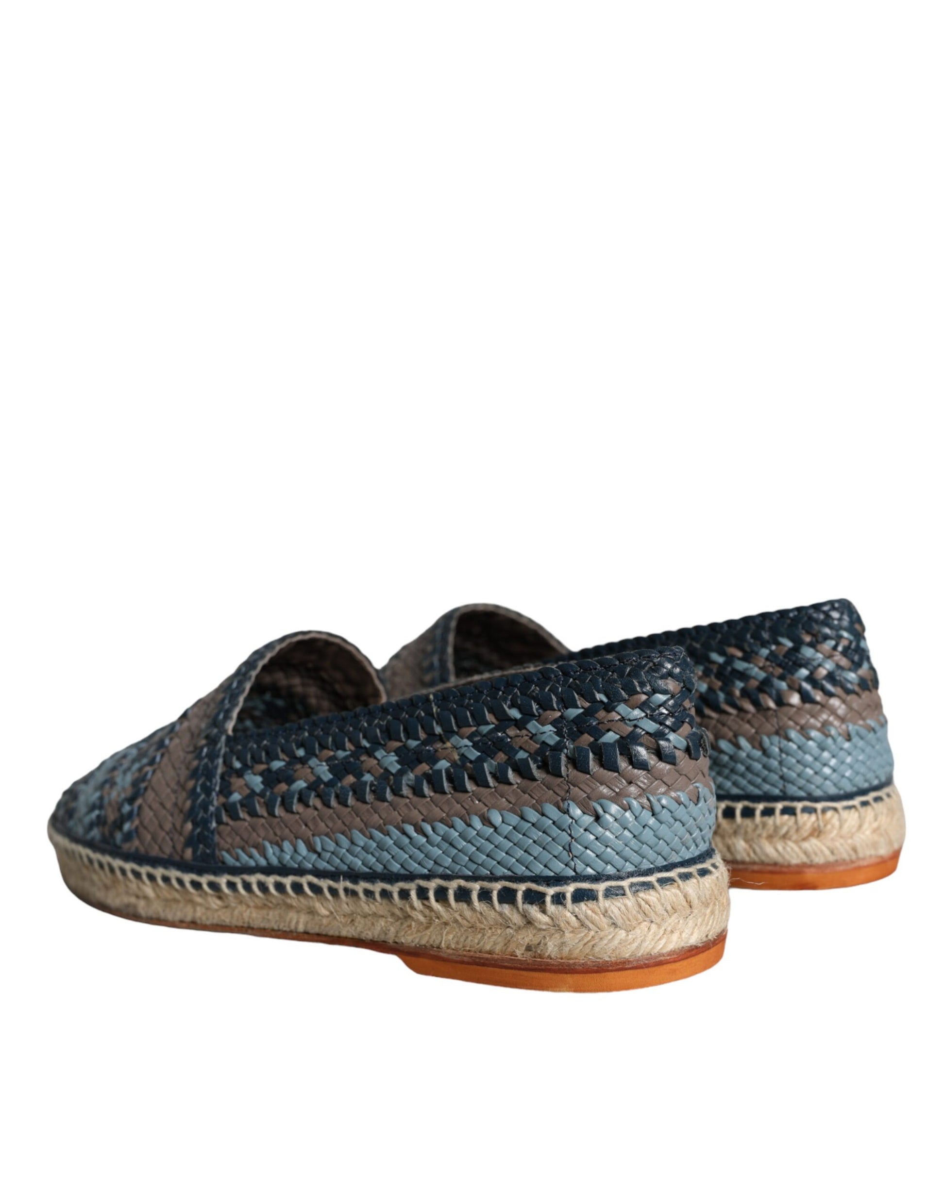 Blue Gray Woven Leather Buffalo Espadrille Shoes