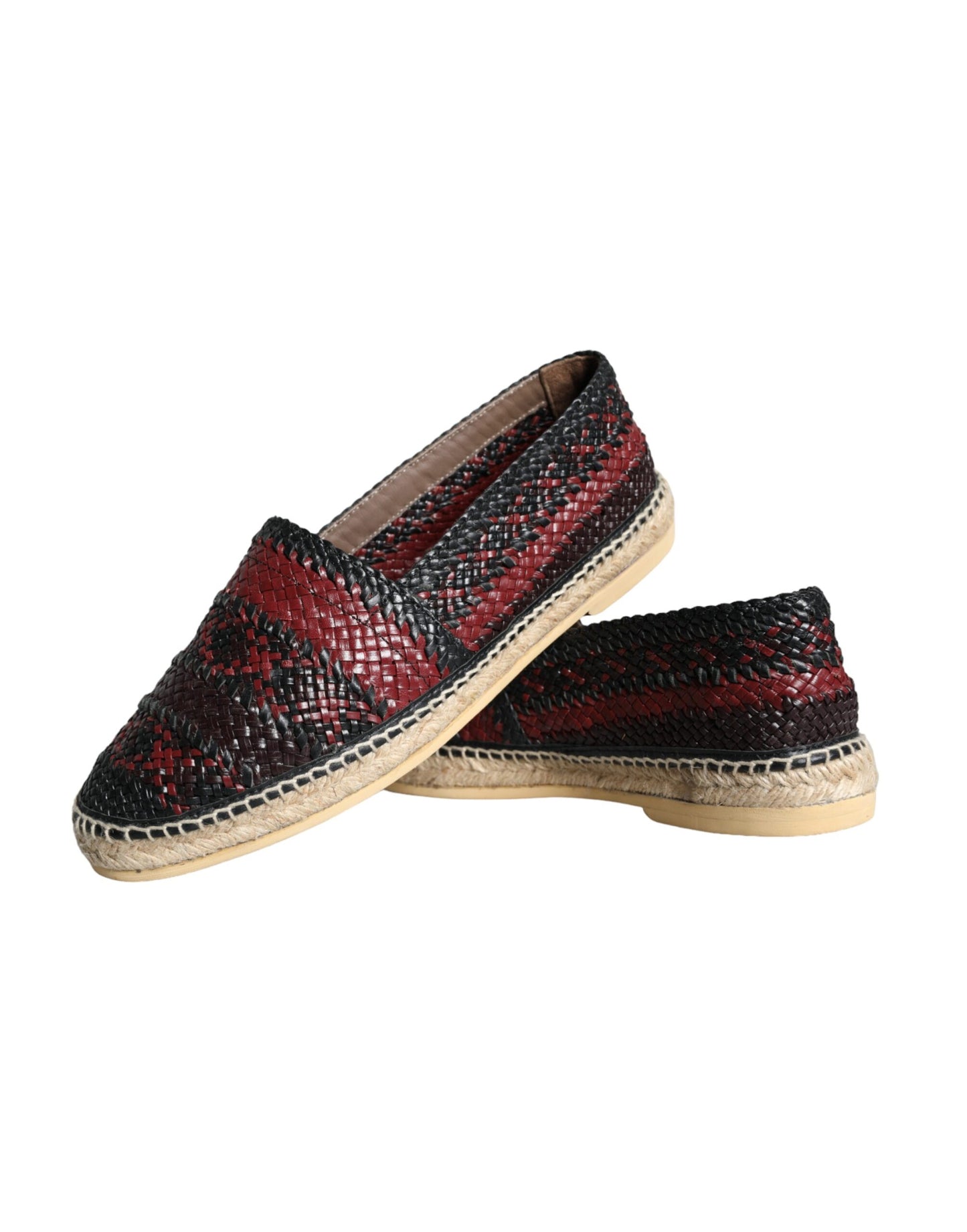 Black Maroon Woven Leather Buffalo Men Espadrille Shoes