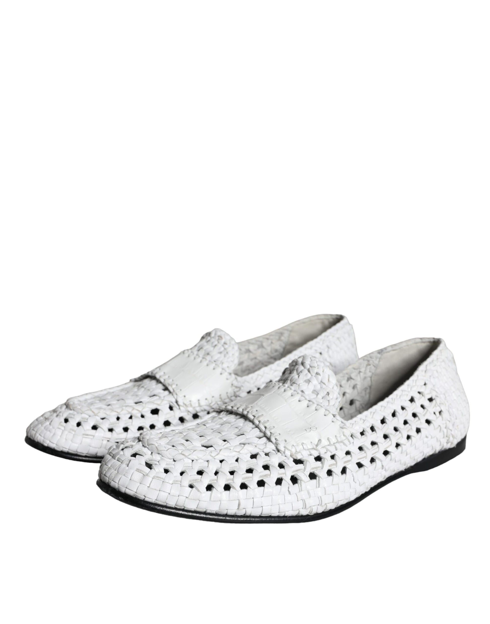 White Woven Leather Slip On Loafers Men Shoes