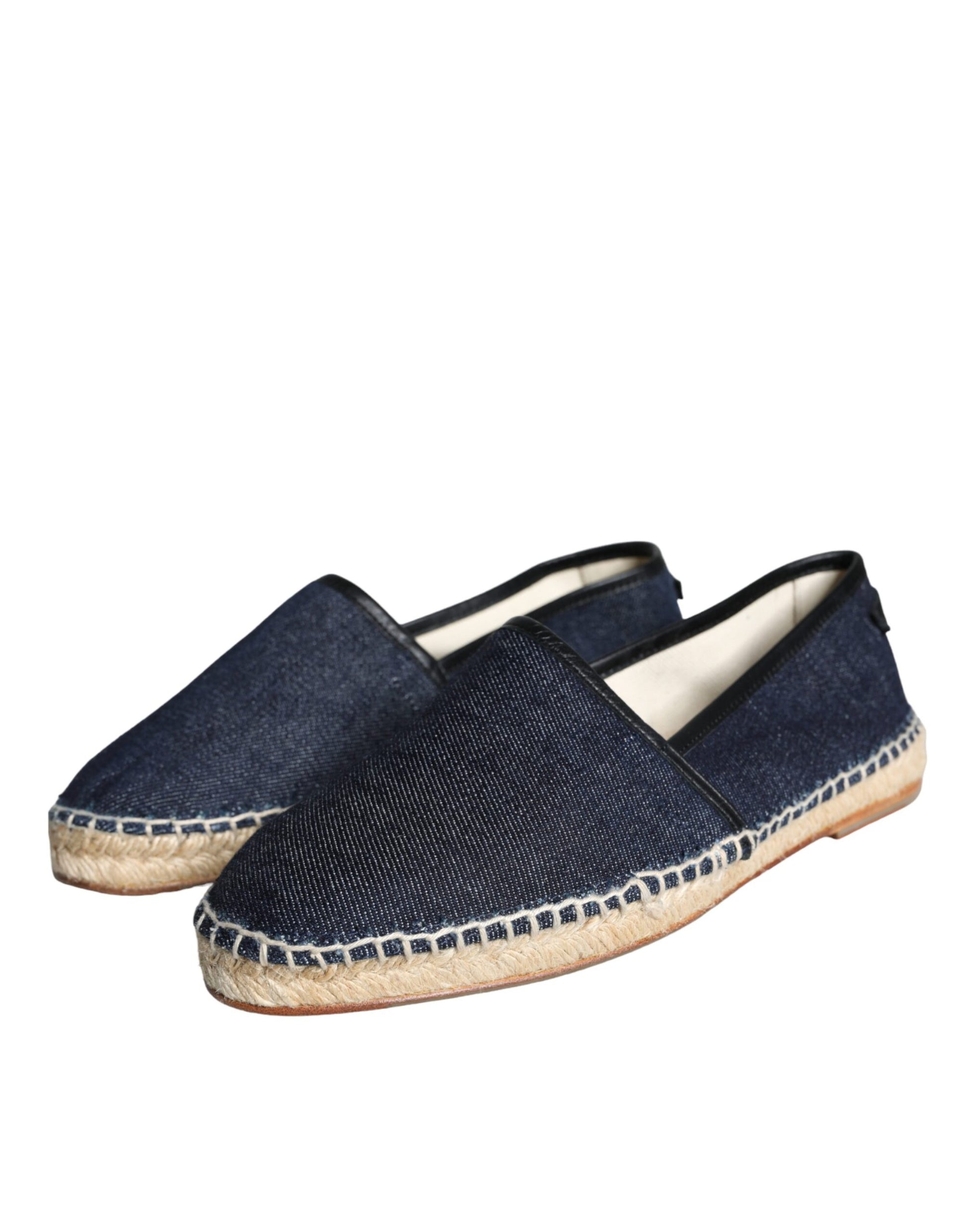 Blue Denim Cotton Leather Espadrilles Shoes