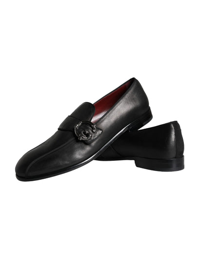 Black Leather Logo Loafers Men Dress Shoes