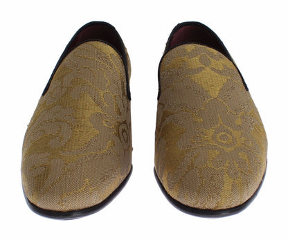 Golden Baroque Silk Dress Loafers