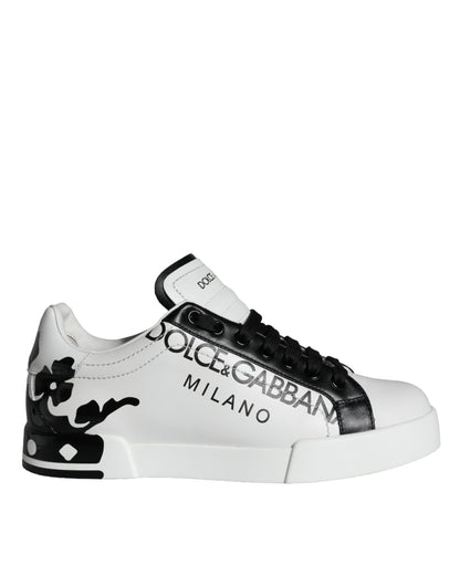 White Black Leather Crown Milano Sneakers Shoes