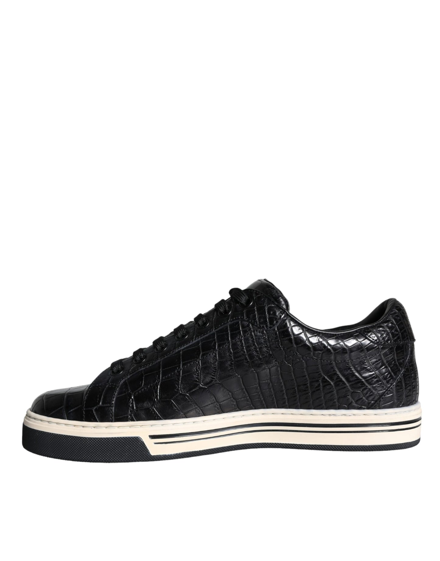 Black Leather Men Low Top Sneakers Shoes