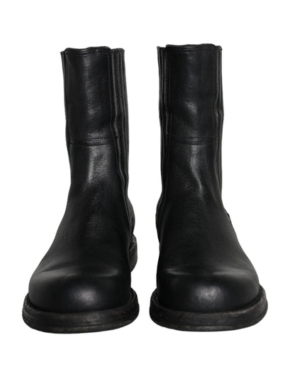 Black Horse Leather Mid Calf Boots Men Shoes