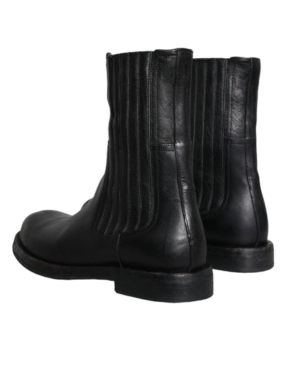 Black Horse Leather Mid Calf Boots Men Shoes