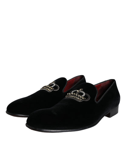 Black Velvet Crystal Crown Men Loafers Shoes