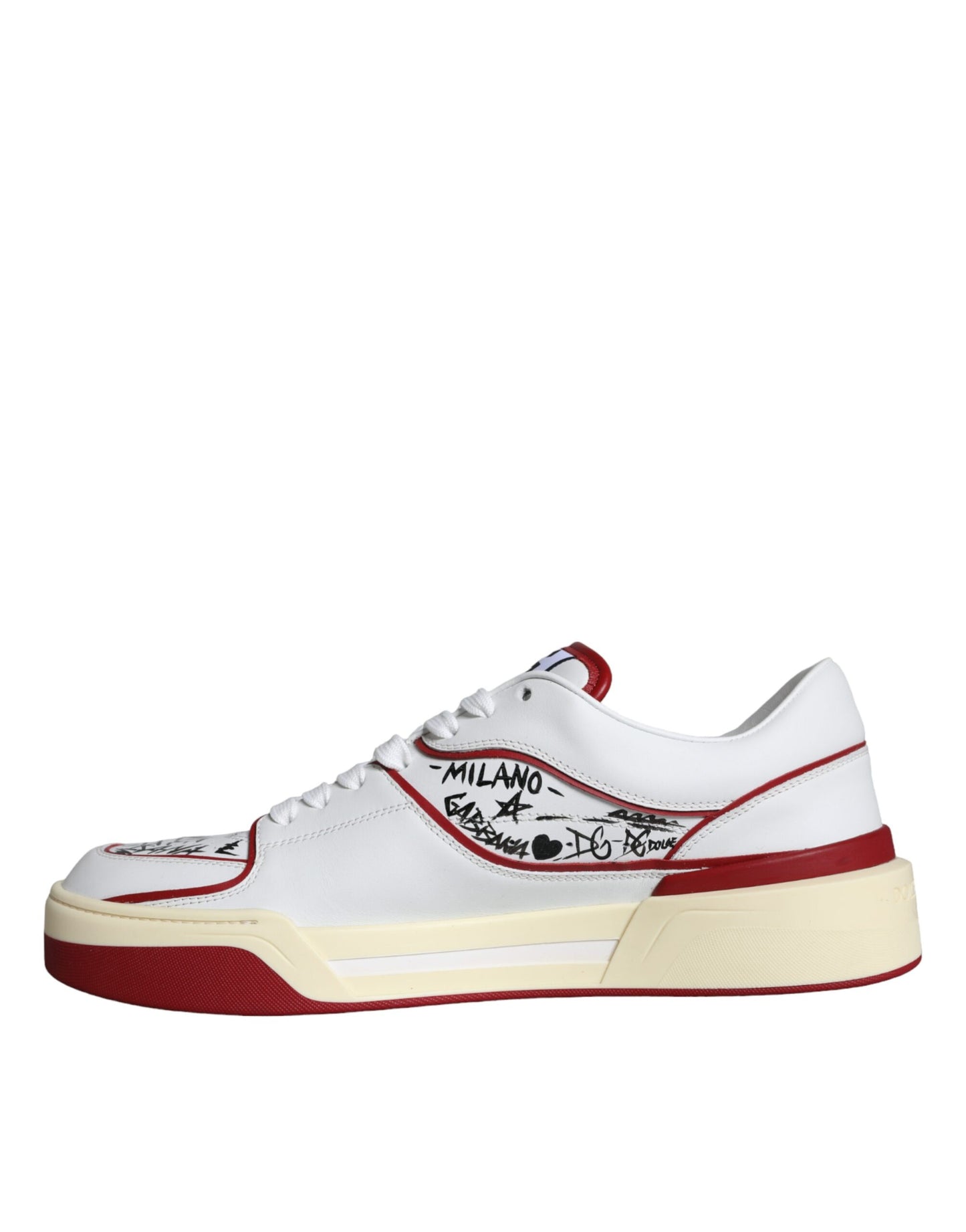 Red White Printed Leather Low Top Men Sneakers Shoes