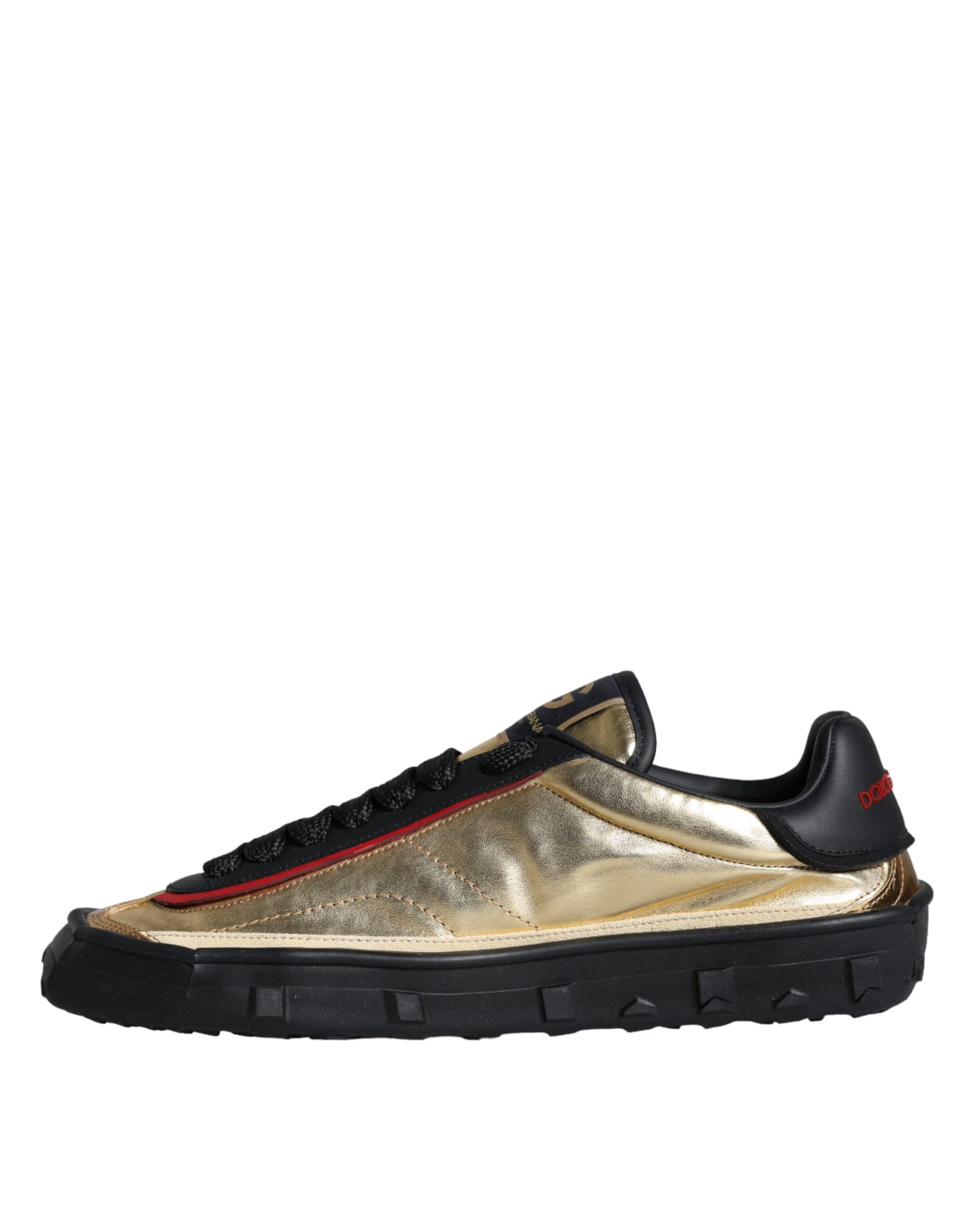 Black Gold Polyester Low Top Sneakers Shoes