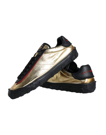 Black Gold Polyester Low Top Sneakers Shoes