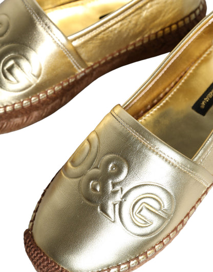 Gold Leather Loafers Flats Espadrille Shoes