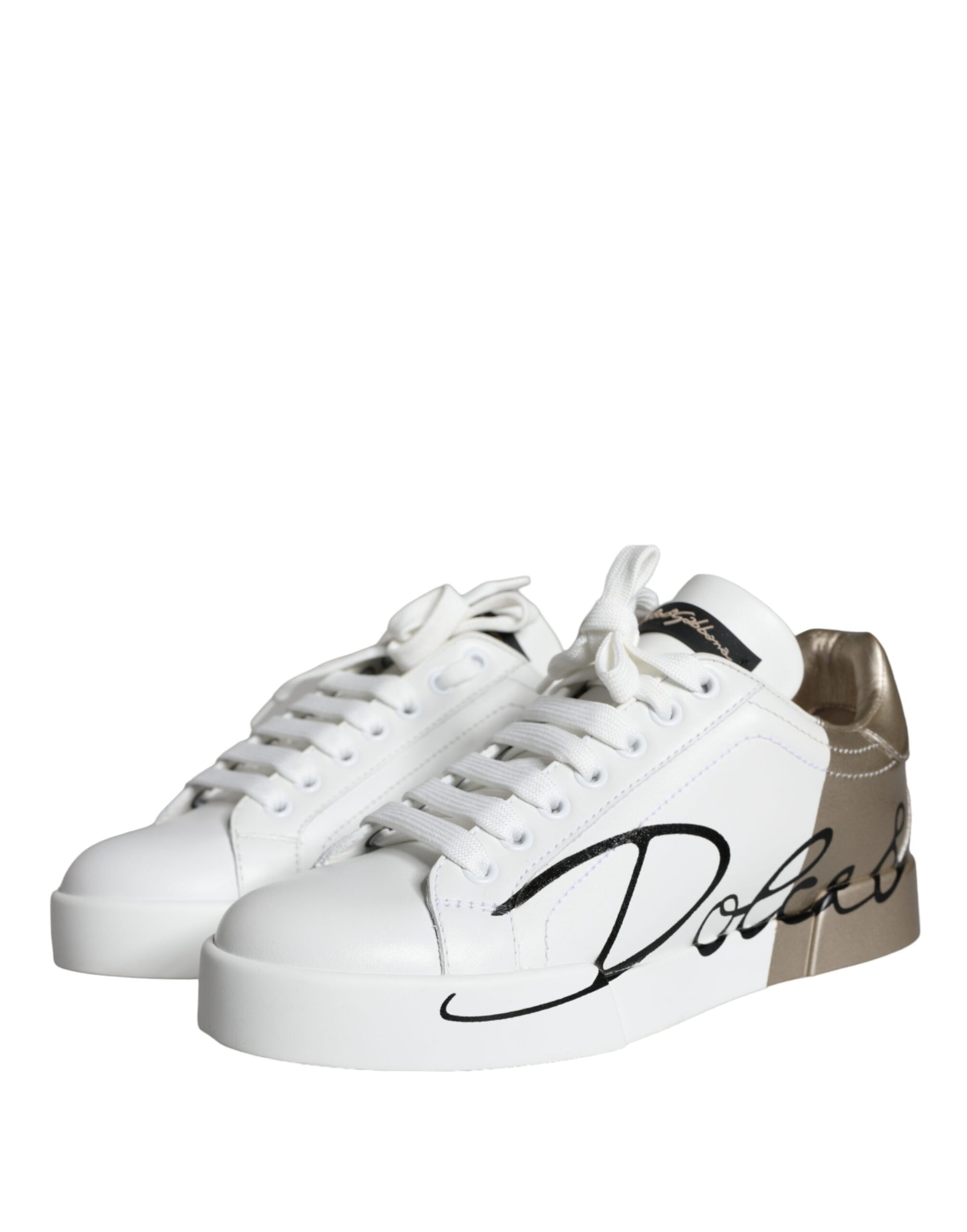 White Gold Portofino Low Top Leather Sneakers Shoes