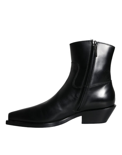 Black Leather Ankle Boots Booties Shoes