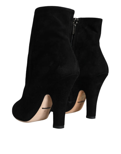 Black Suede Leather Mid Calf Boots Shoes