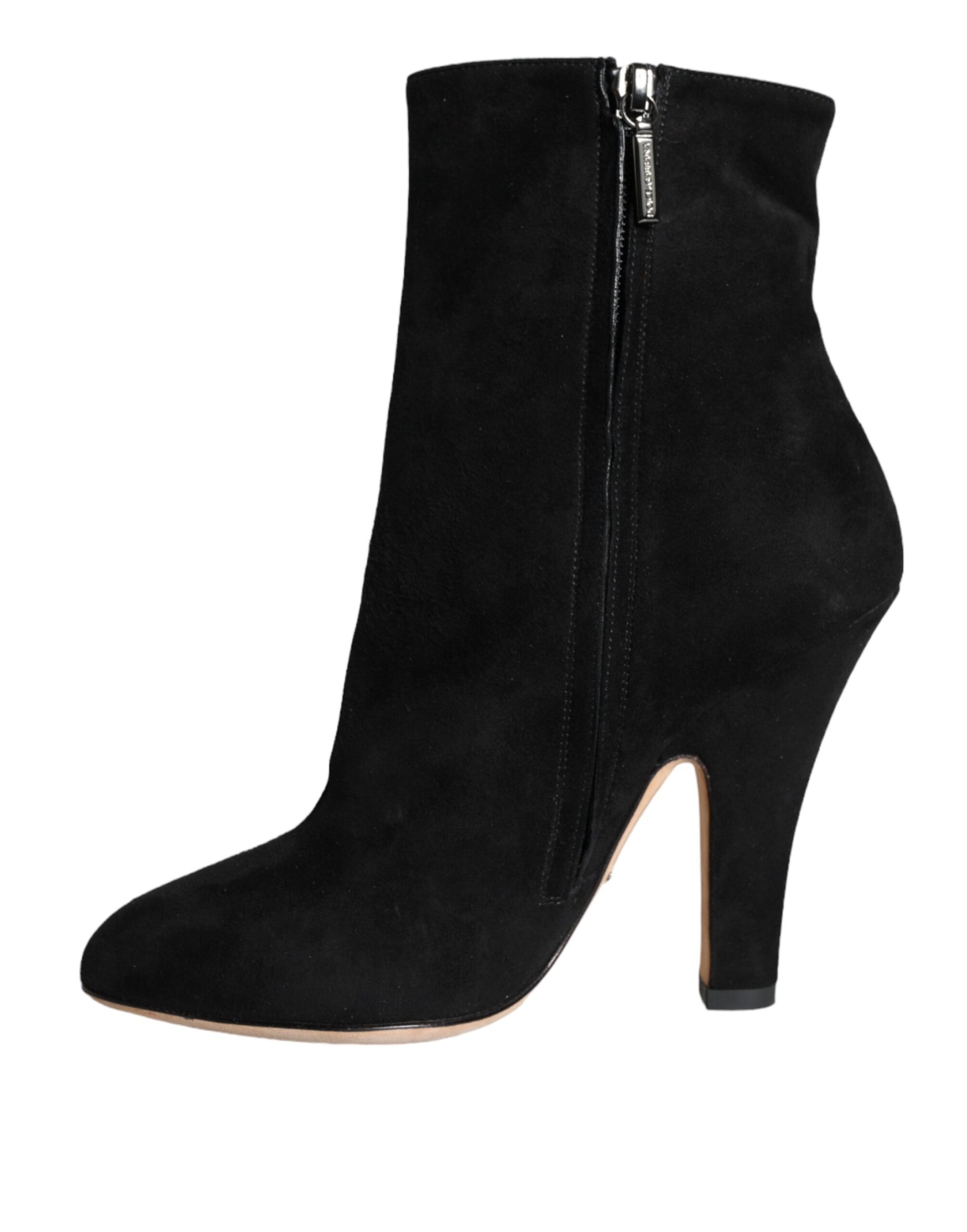 Black Suede Leather Mid Calf Boots Shoes