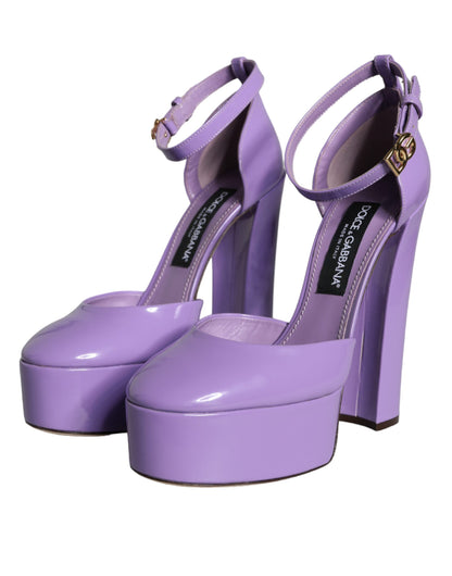 Purple Leather Platform Ankle Strap Sandals Shoes