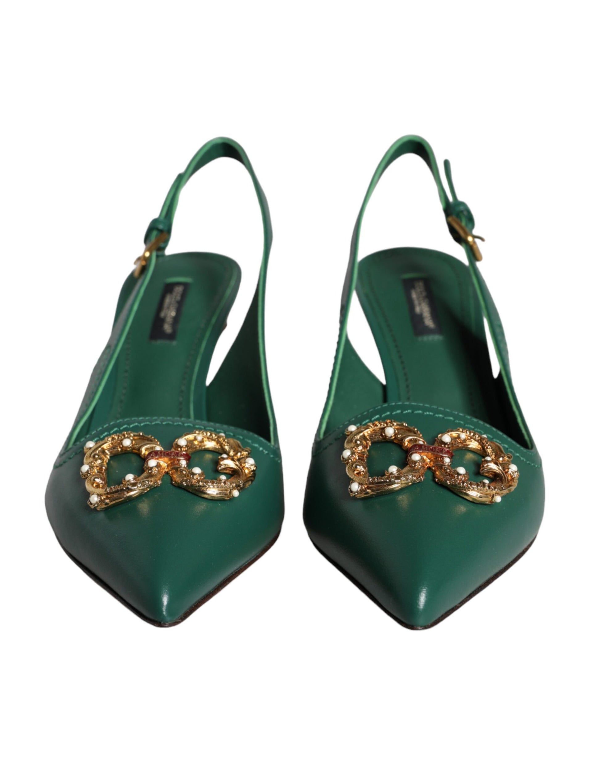 Dark Green DG Amore Leather Slingbacks Shoes