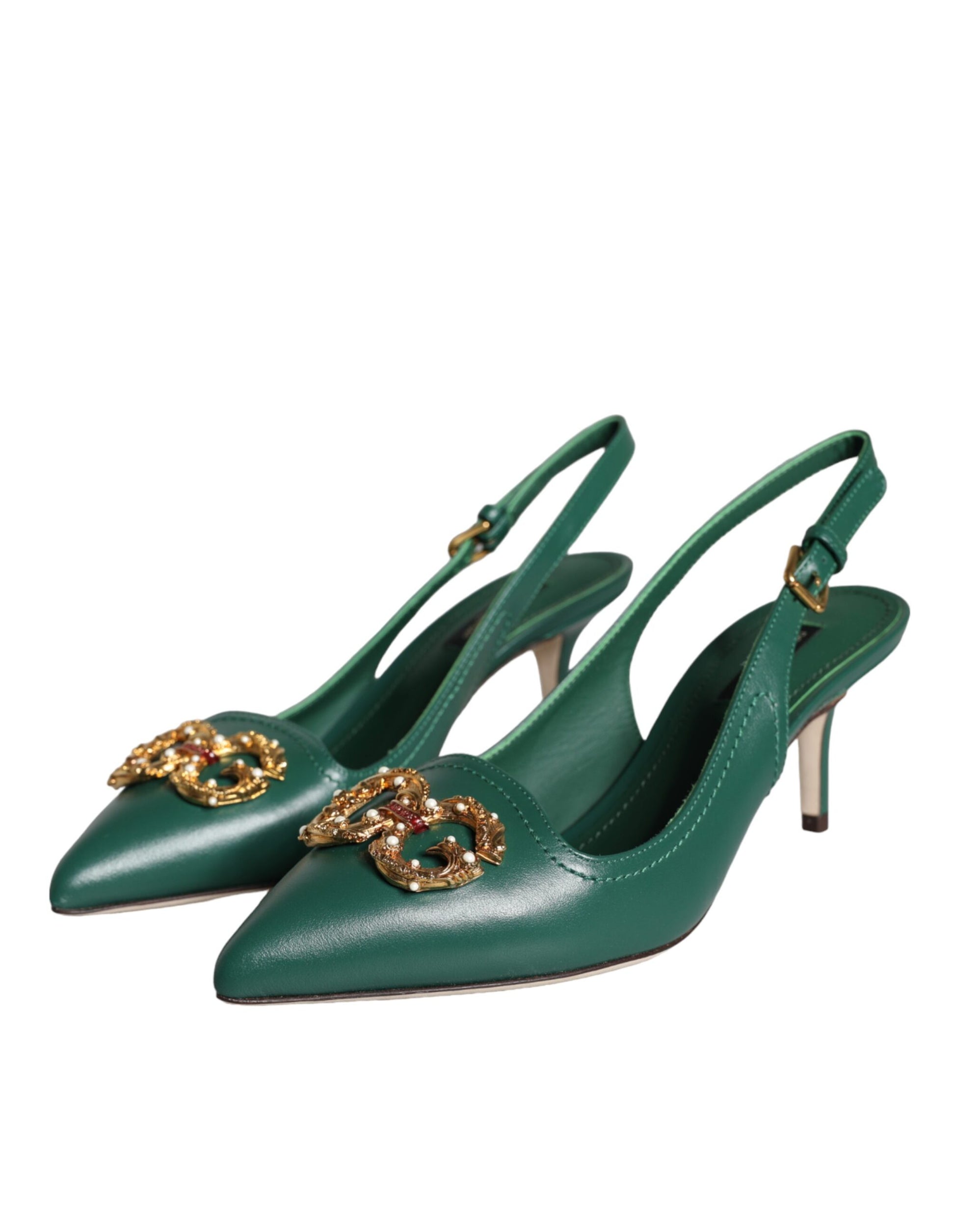 Dark Green DG Amore Leather Slingbacks Shoes