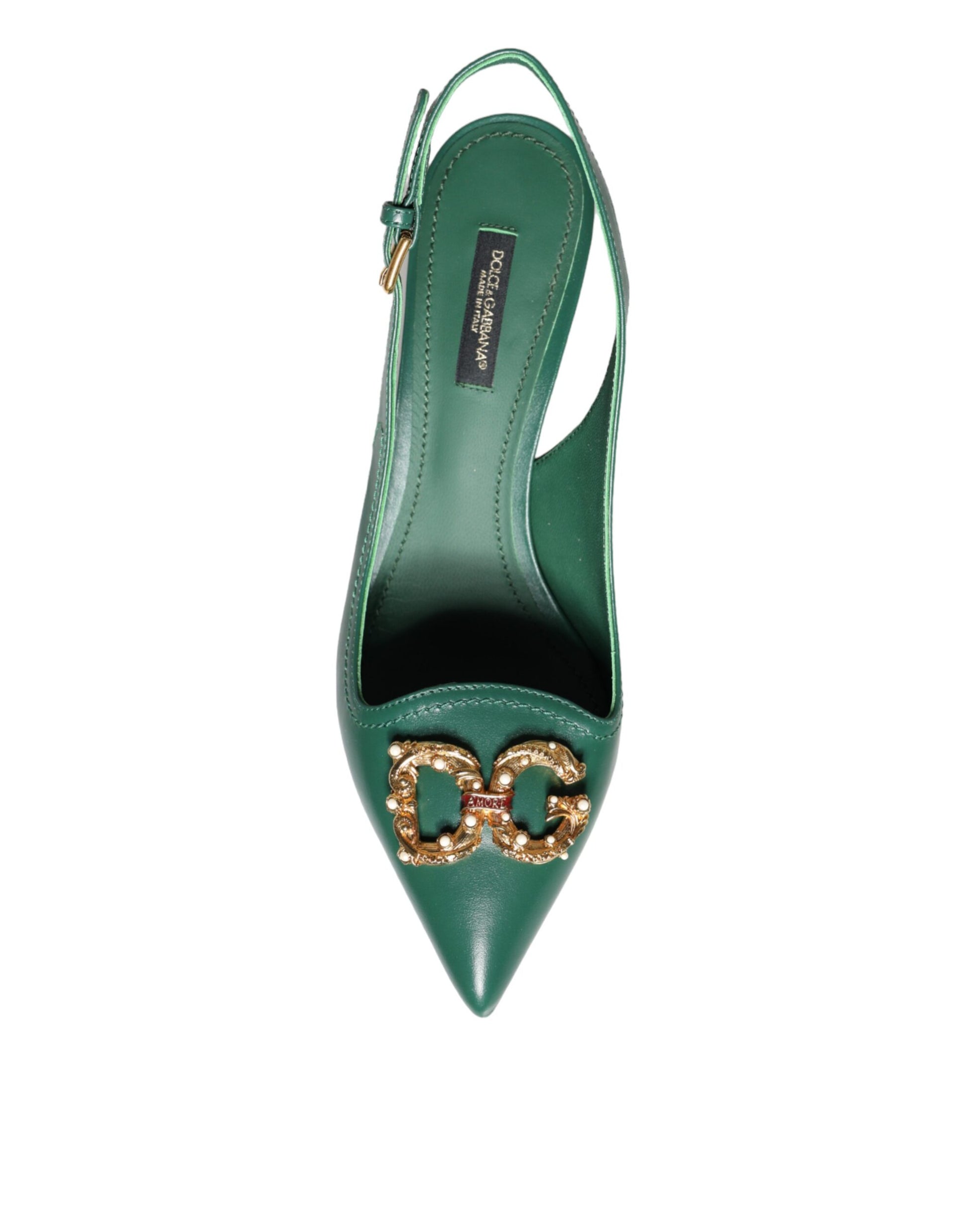 Dark Green DG Amore Leather Slingbacks Shoes