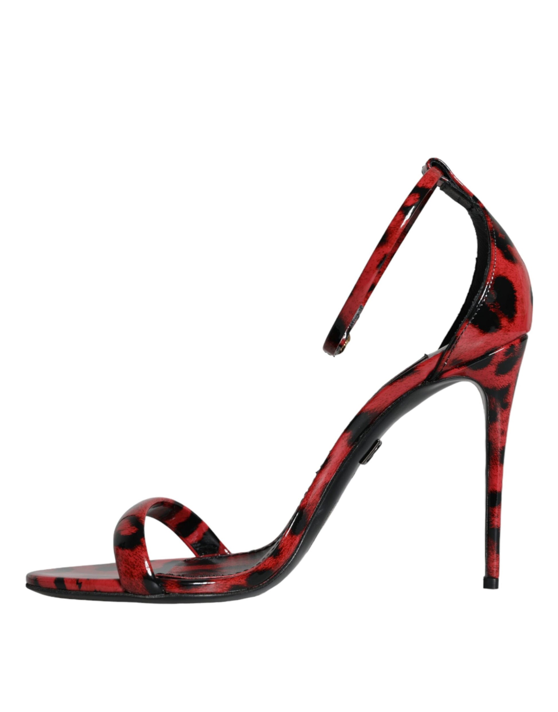 Red Leopard Leather Ankle Strap Keira Sandals Shoes