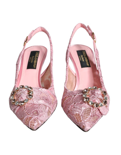 Pink Taormina Lace Crystal Heel Slingbacks Shoes