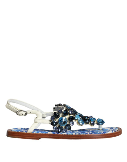 Multicolor Leather Crystals Flats Sandals Shoes