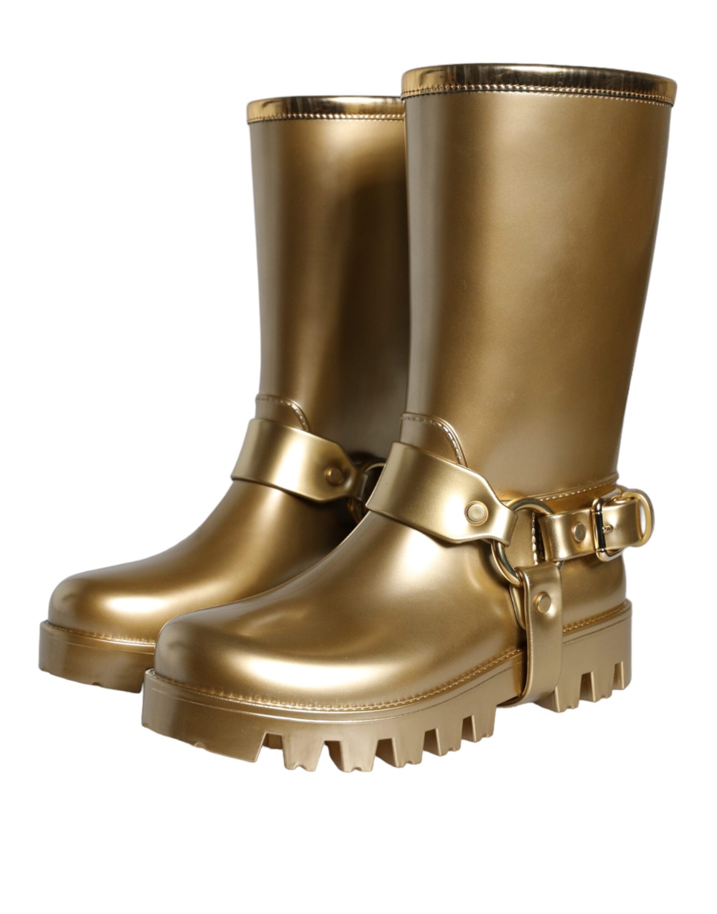 Metallic Gold Rubber PVC Rain Boots Shoes