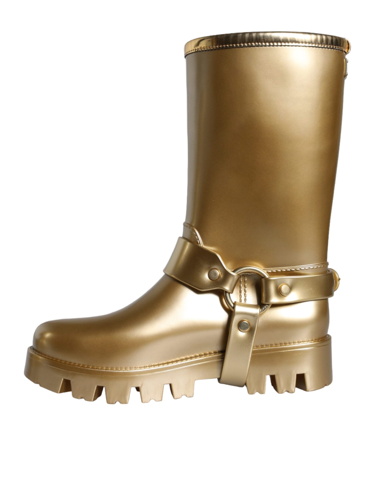 Metallic Gold Rubber PVC Rain Boots Shoes