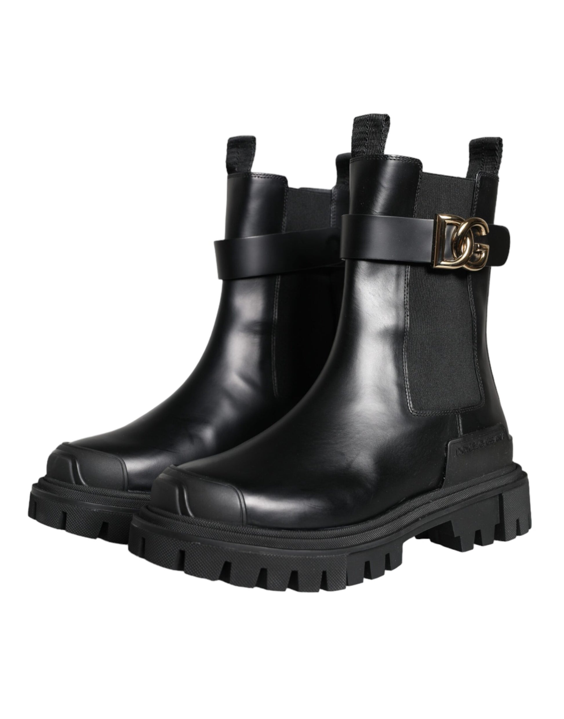 Black Leather Combat Mid Calf Boots Shoes