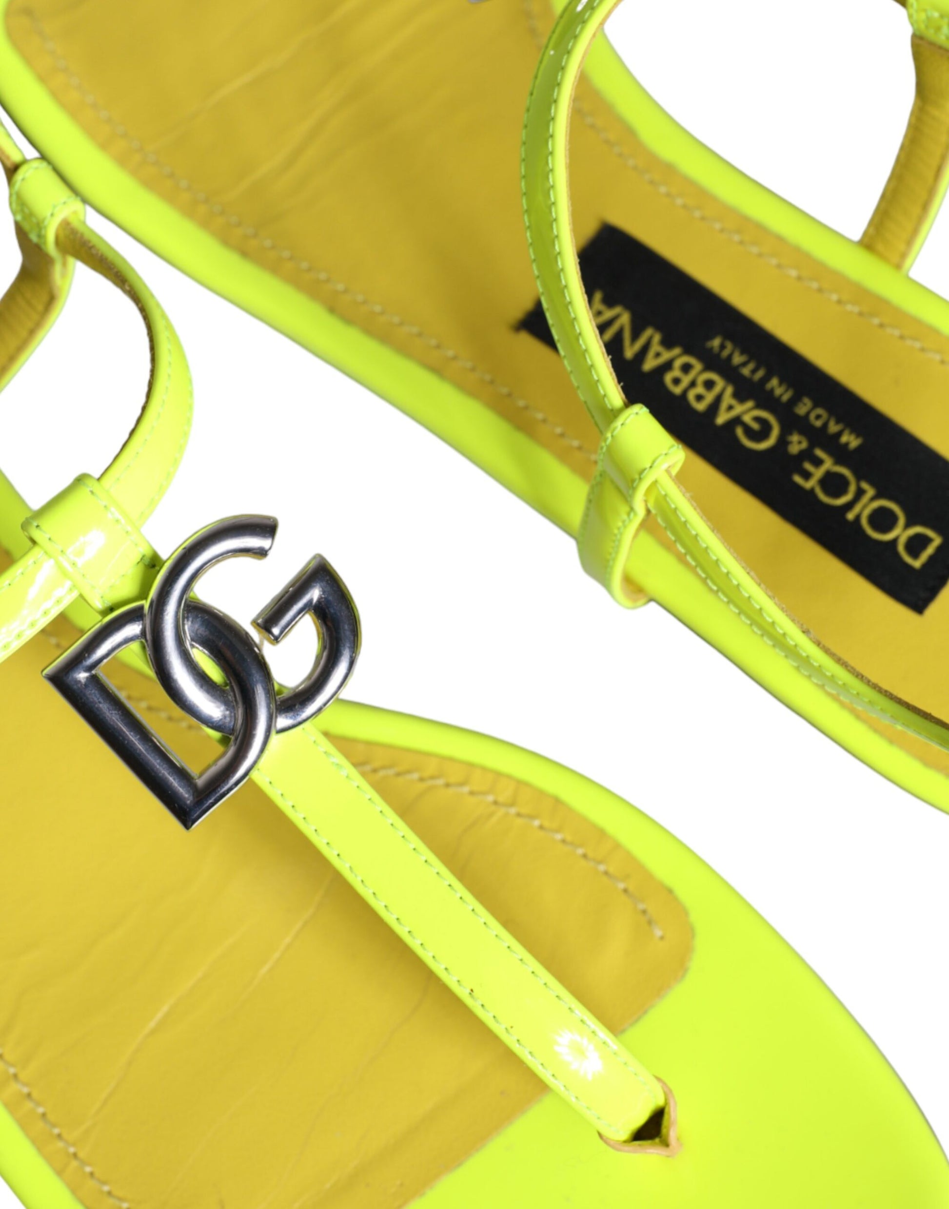 Yellow Leather DG Logo Flats Sandals Shoes