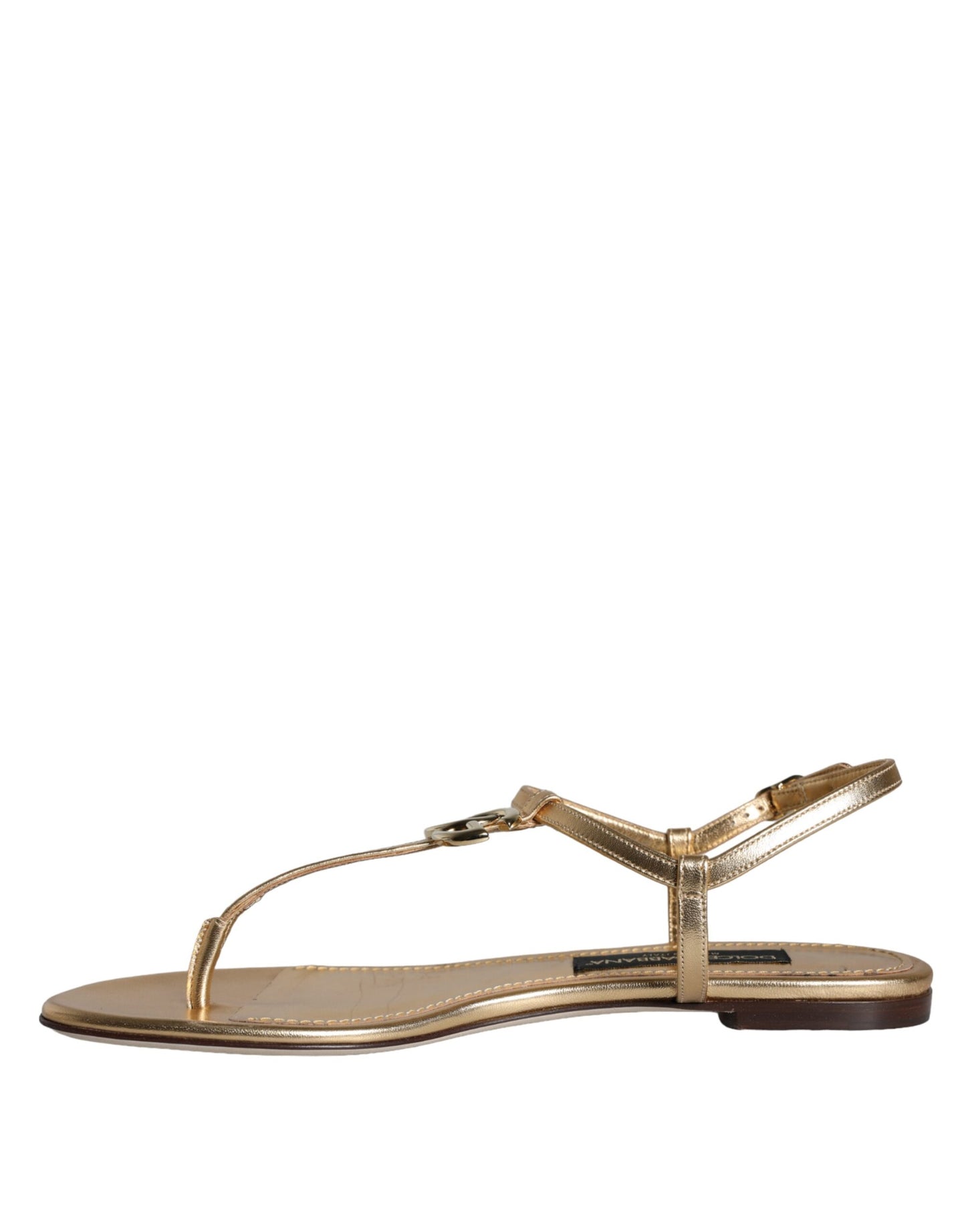 Gold Leather DG Logo Flats Sandals Shoes