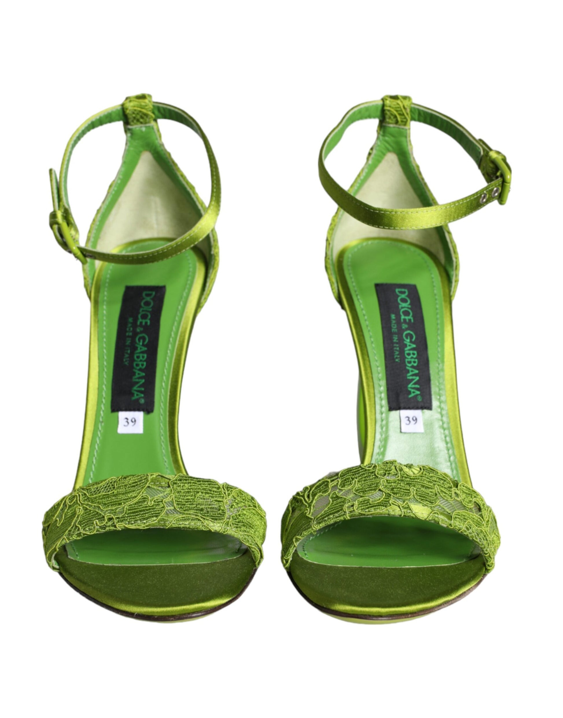 Green Lace Logo Heels Ankle Strap Sandals Shoes