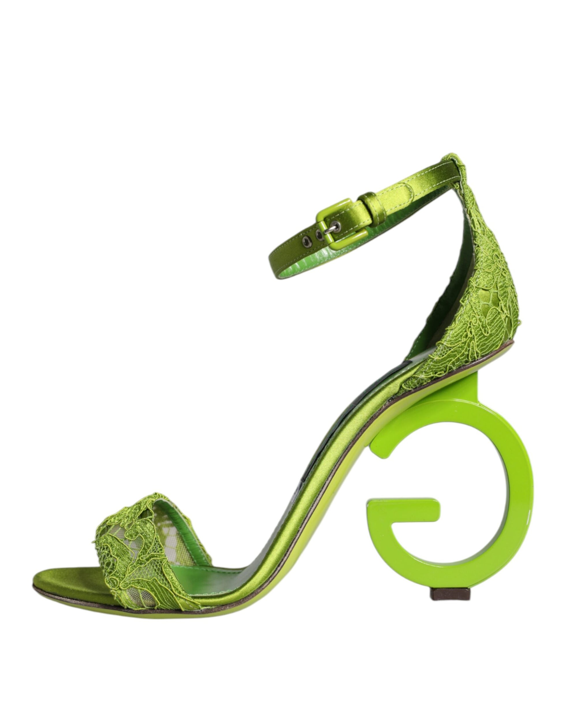 Green Lace Logo Heels Ankle Strap Sandals Shoes