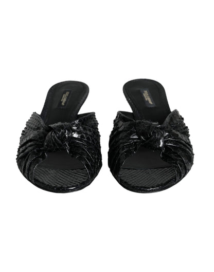 Black Leather Heels Slides Sandals Shoes