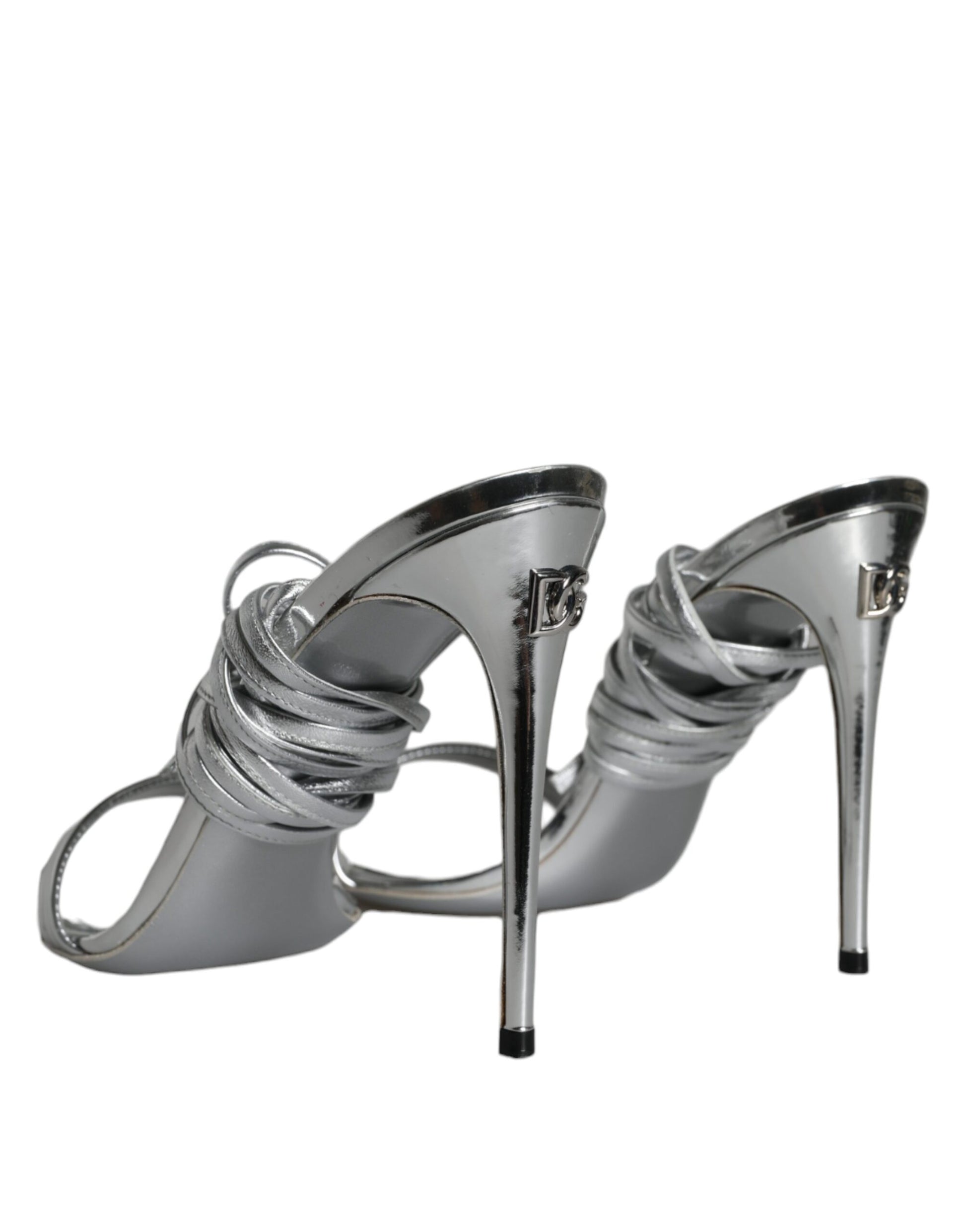 Metalic Silver Strap Stilettos Sandals Shoes