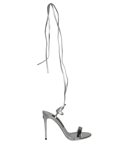 Metalic Silver Strap Stilettos Sandals Shoes