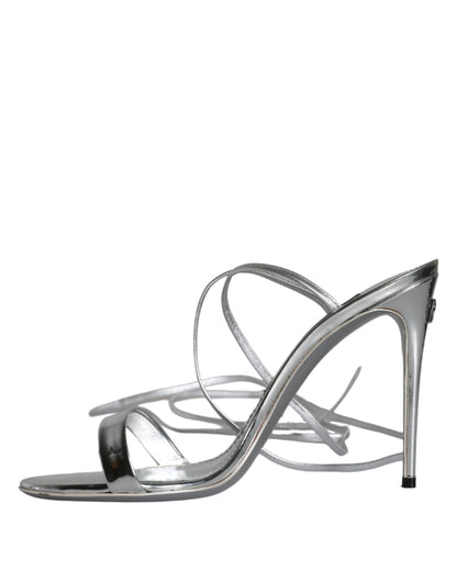 Metalic Silver Strap Stilettos Sandals Shoes