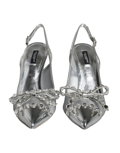 Silver Mesh Crystal Embellished Slingback Shoes