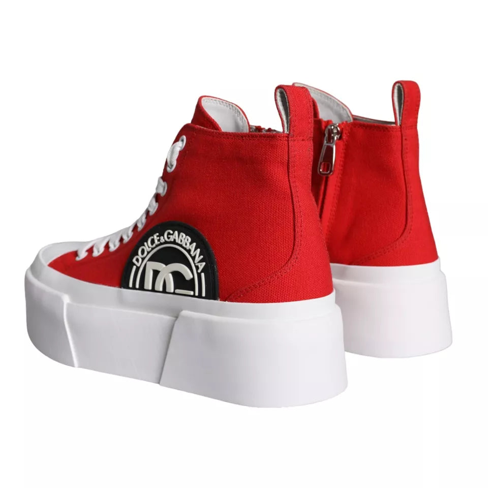 Red White Canvas Logo Sneakers Boots Shoes