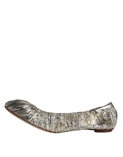 Silver Patent Leather Scrunch Ballet Flats Shoes