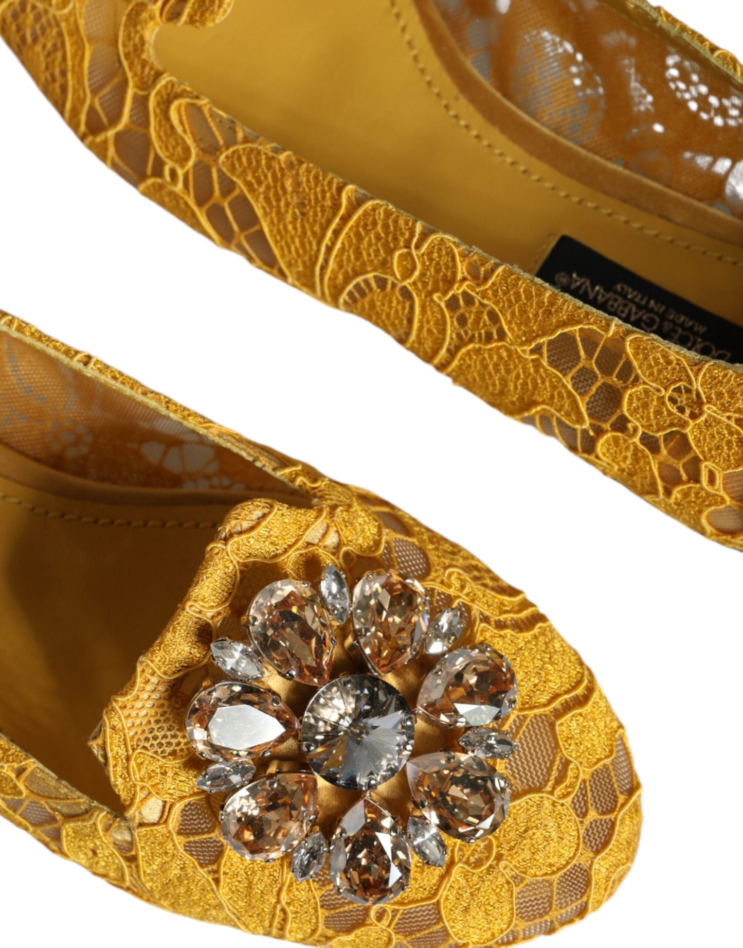 Mustard Lace Crystal Ballet Flats Loafer Shoes