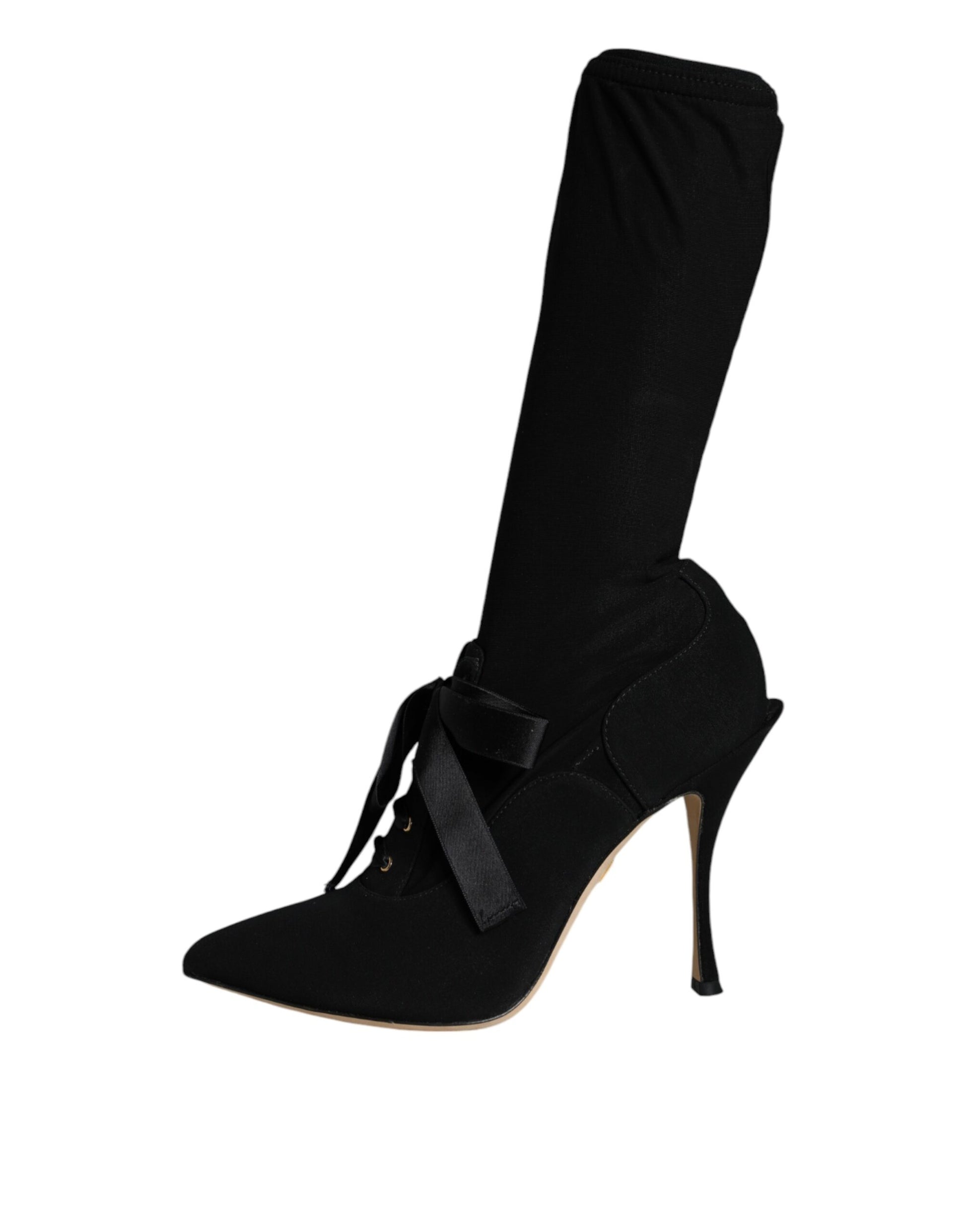 Black Stiletto Heels Mid Calf Boots Shoes