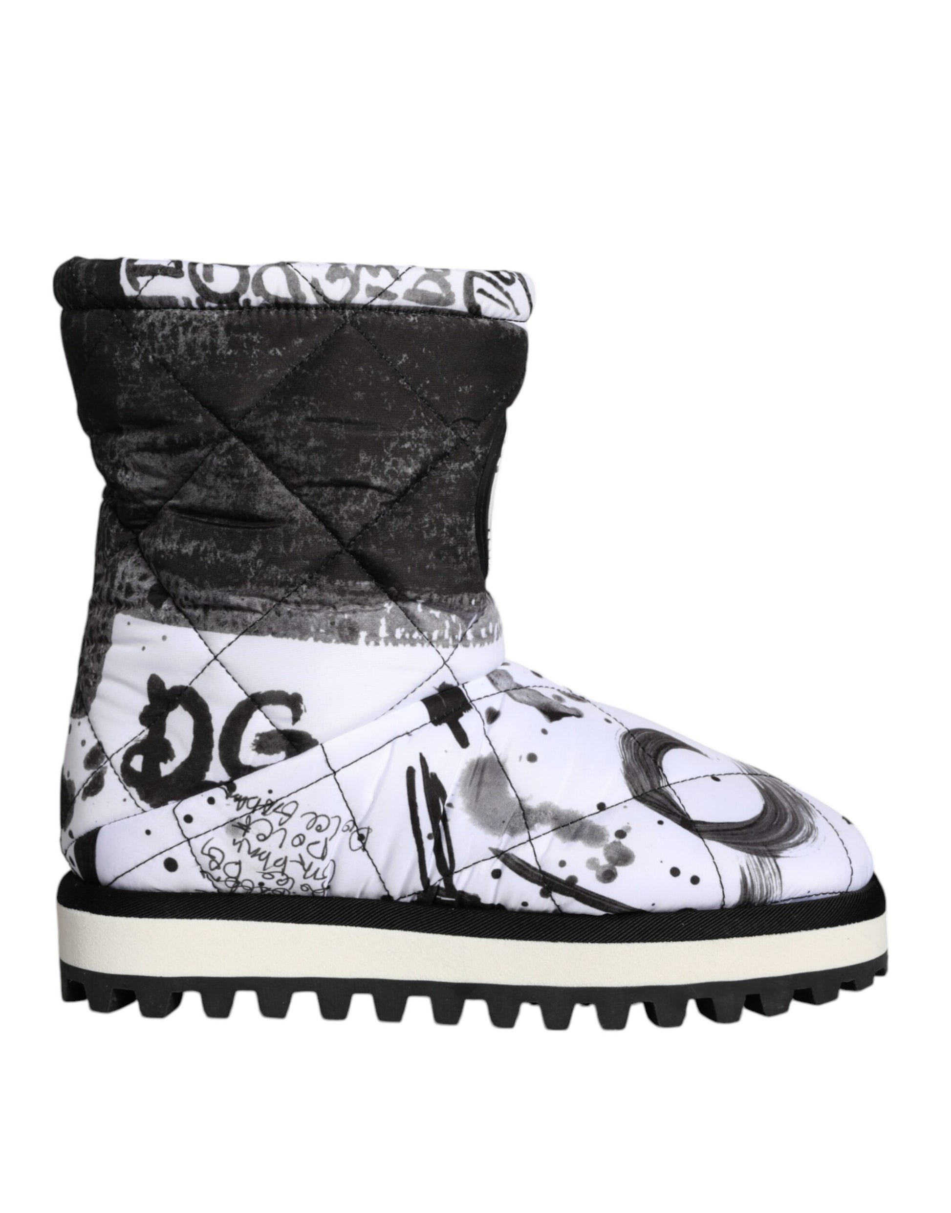 White Padded Logo Print Mid Calf Boots Shoes