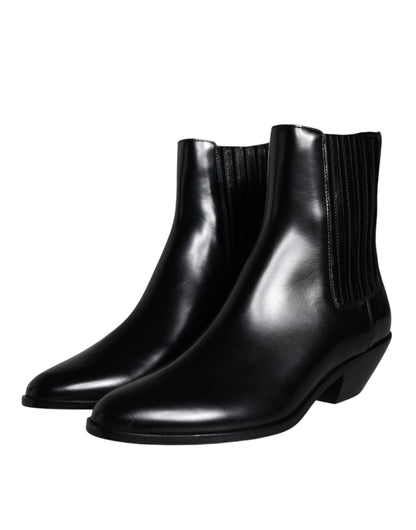 Black Leather Ankle Boots Booties Shoes