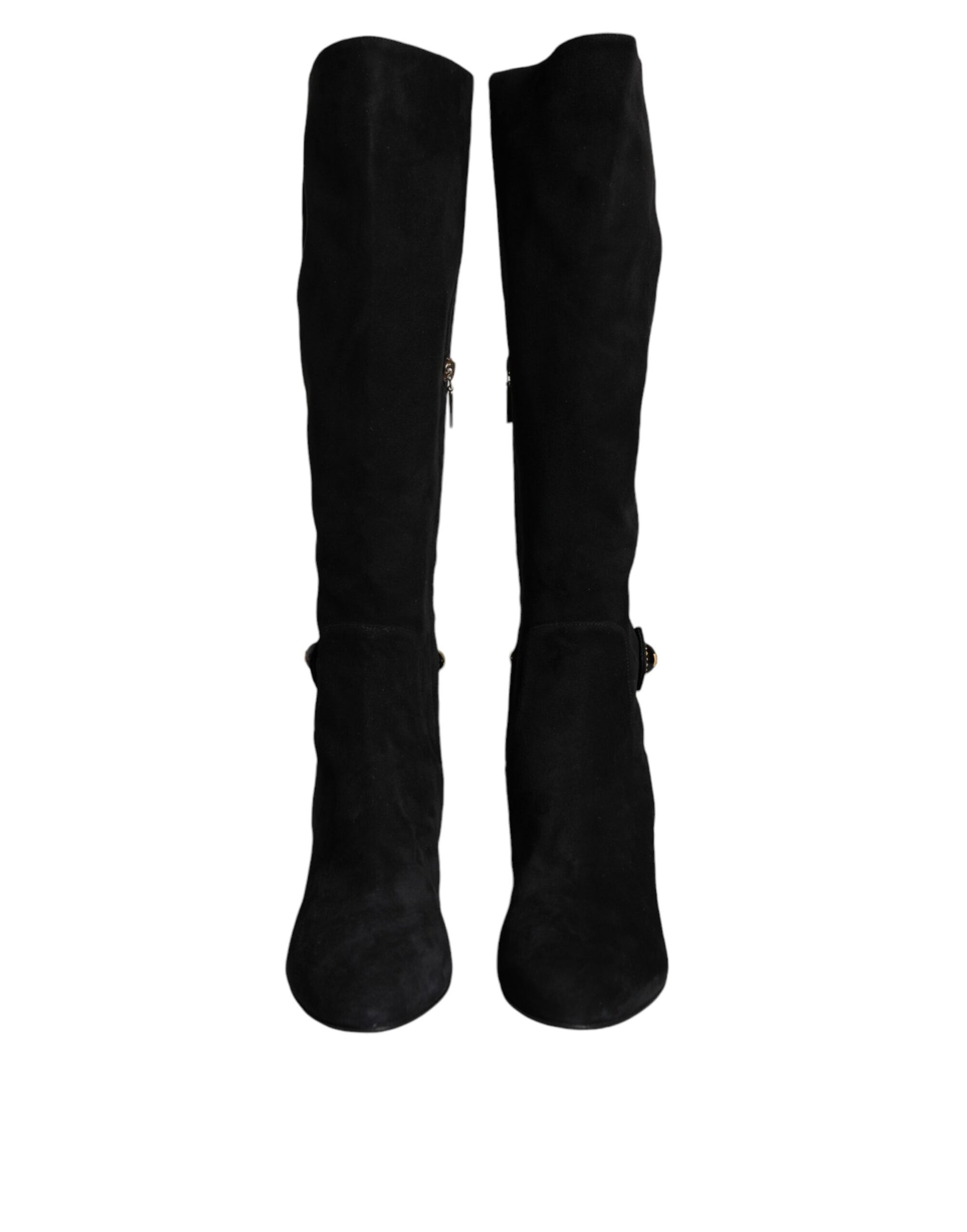 Black Suede Leather Logo Knee High Boots Shoes