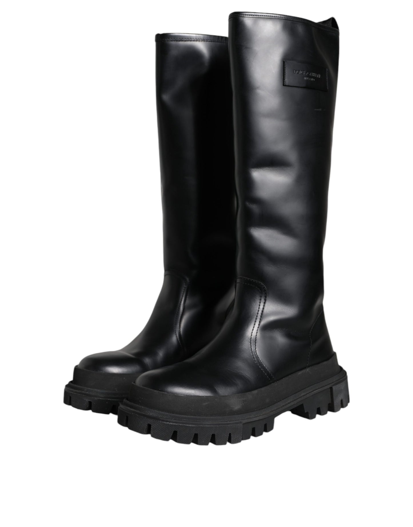 Black Leather Trekking Knee High Boots Shoes