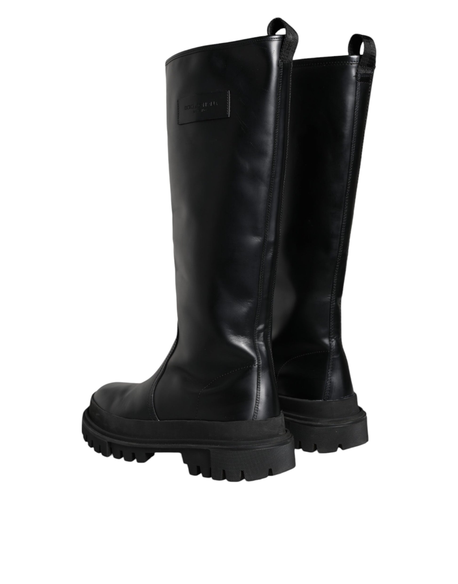 Black Leather Trekking Knee High Boots Shoes